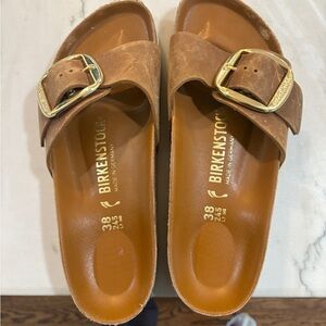 Birkenstock tan madrid sandal with large Buckle